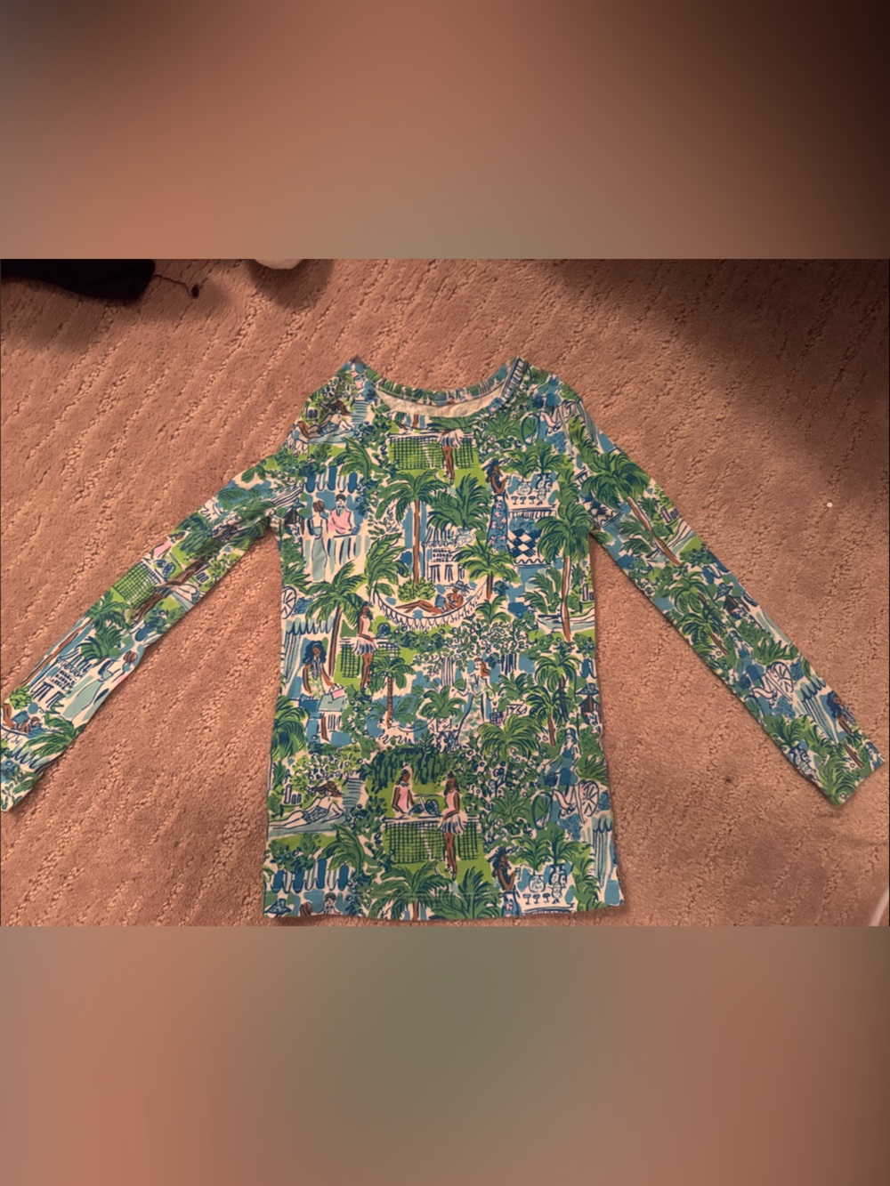 Lilly Pulitzer Green & Blue Tropical Long Sleeve Pajama Top